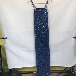 Scala S Less Blue Beaded & Sequined Open Back Maxi Gown